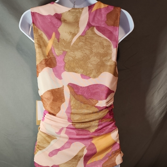 Halogen NWT Pink and Tan Ruched Fitted Tank Top - Picture 3 of 8
